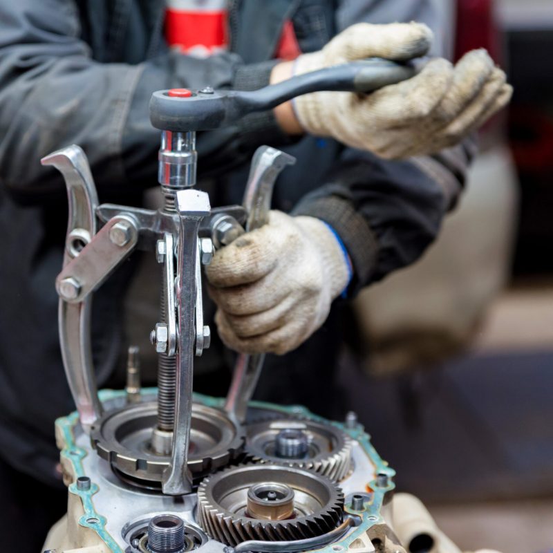Repair service of vehicle automatic transmission in mechanic workshop